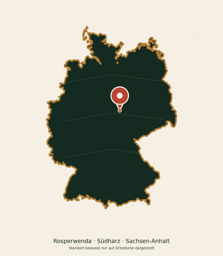 Mapa Německa s červenou značkou u Rosperwendy v jižním Harzu, Sasko-Anhaltsko